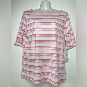 Gloria Vanderbilt Pink Stripes Blouse top women size S/M stretch